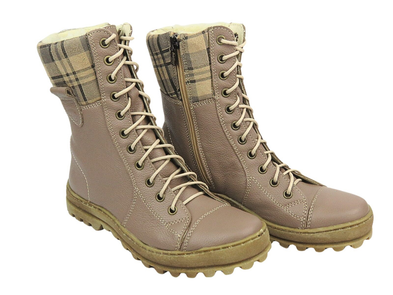 Skórzane trapery damskie - HELIOS Komfort 611, khaki