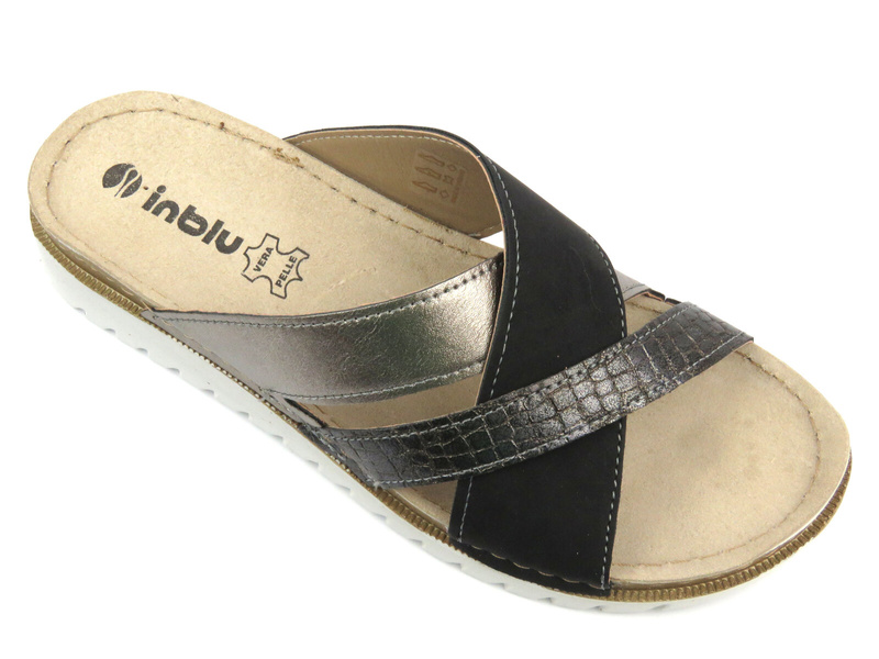 Klapki damskie ze skórzaną wkładką - Inblu CN-40, czarne