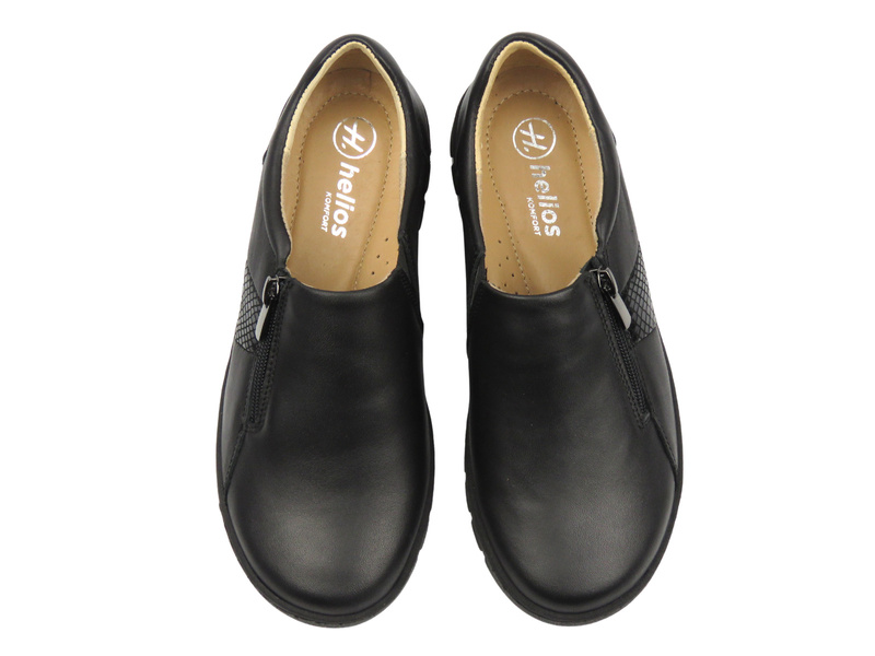 Skórzane półbuty damskie wsuwane czarne Helios Komfort 454