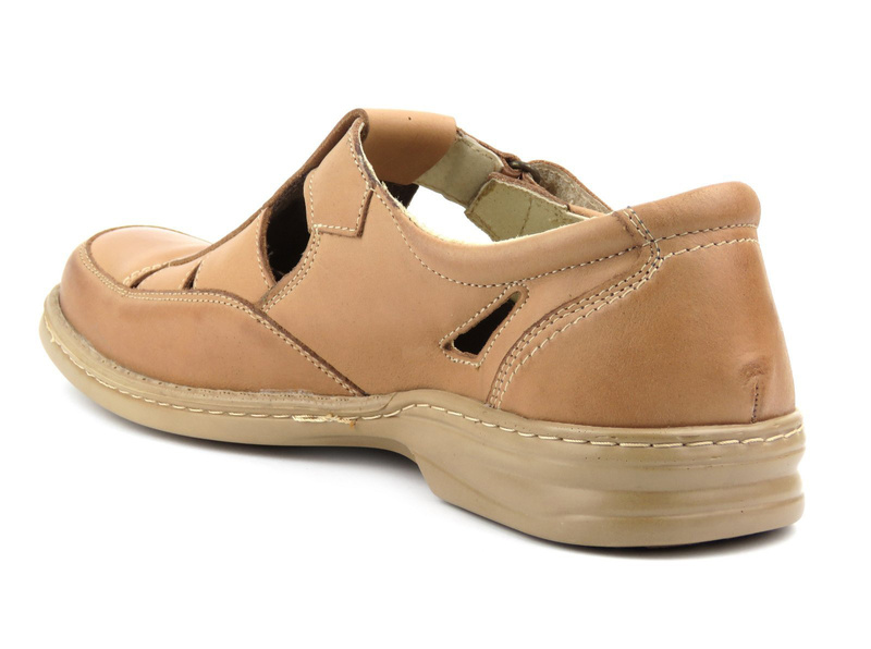 Przewiewne półbuty męskie ze skóry naturalnej - Helios Komfort 803, beżowe