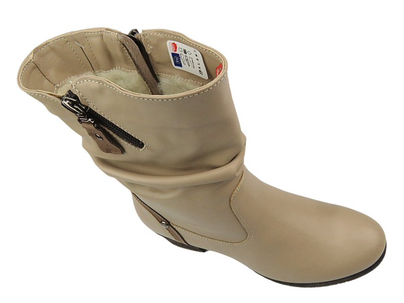 Wygodne, skórzane botki damskie na klocku - Galant Z23-4, beżowe PL