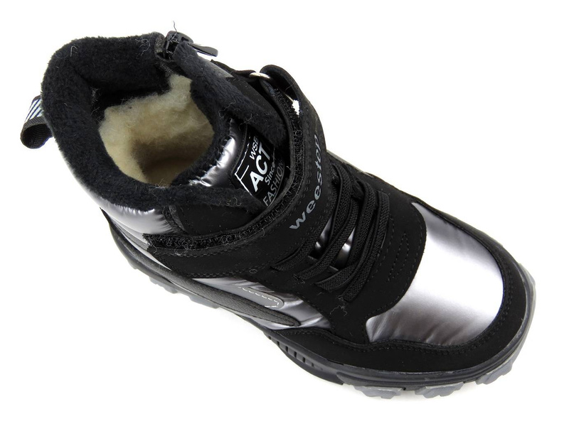 Śniegowce dziecięce ocieplone wełną - WEESTEP R069857722TH, czarno-srebrne