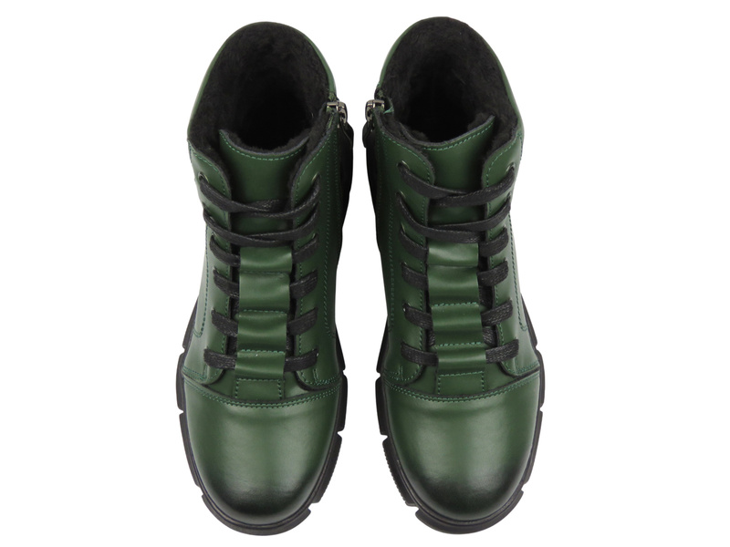 Skórzane botki damskie zielone Cambell 25-40320