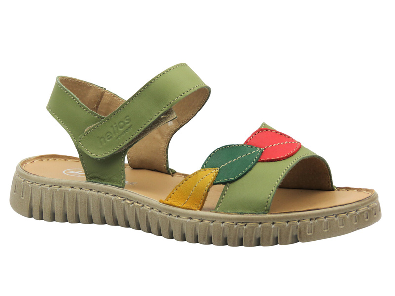 Skórzane sandały damskie na rzep zielone Helios Komfort 151