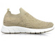 Materiałowe buty damskie sportowe z cekinami - Skotnicki 0592, beżowe