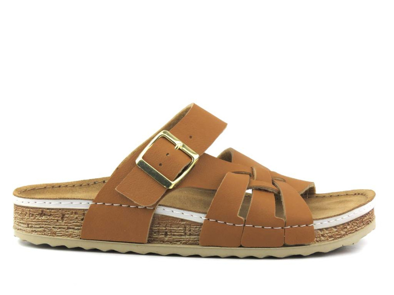 Wygodne klapki damskie z paskami - Inblu AT-28, brązowe