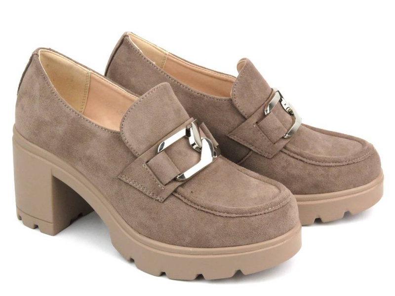 Czółenka, półbuty damskie na obcasie - Potocki 24-12041, khaki