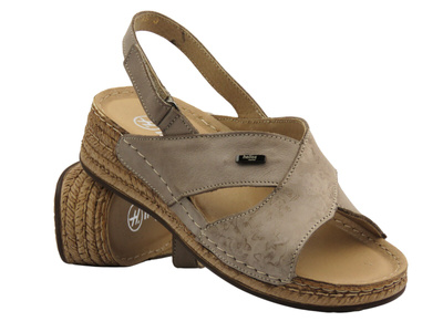 Skórzane sandały damskie na rzep beżowe Helios Komfort 146