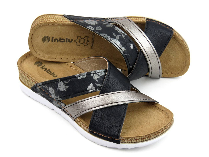 Wygodne klapki ze skórzaną wkładką - INBLU OF-30, czarne