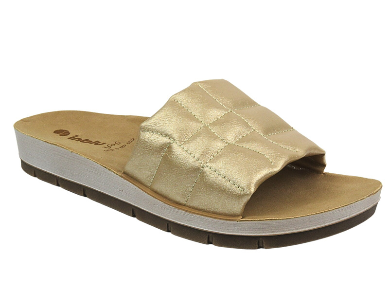 Klapki Damskie Ze Skóry Ekologicznej - INBLU AMALFI, Złote