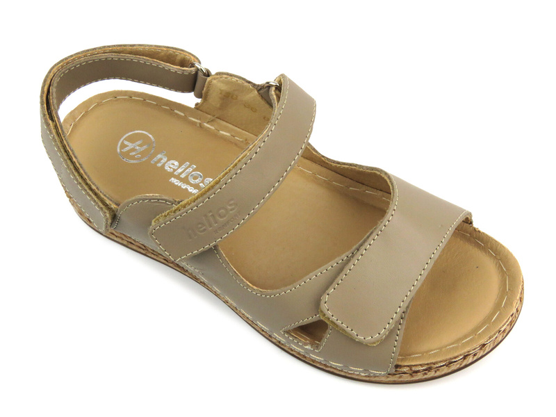 Skórzane sandały damskie na rzepy - Helios 138, capucino