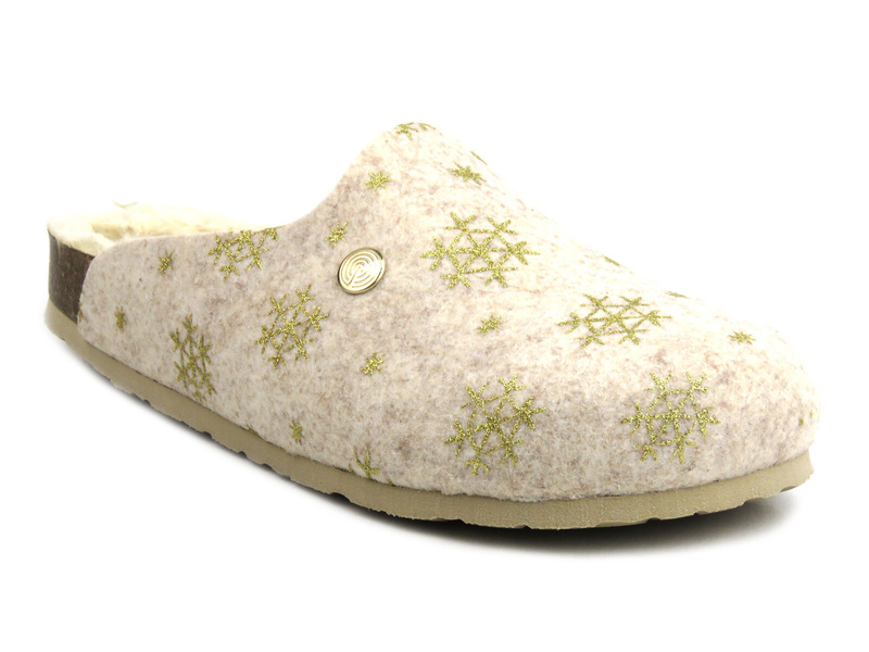 Ciepłe kapcie damskie z futerkiem w środku - GENUINS G104475, beżowo-złote