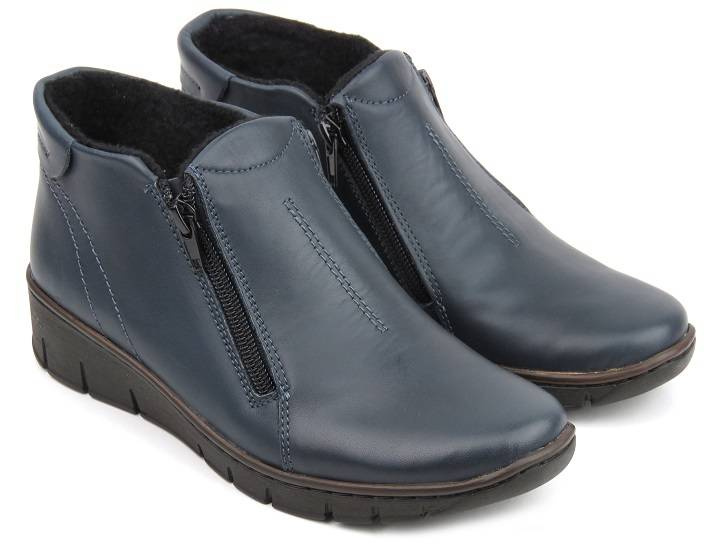 Skórzane botki damskie na suwak - HELIOS Komfort 545, granatowe
