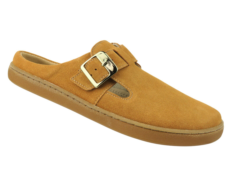 Barefoot zamszowe minimalistyczne klapki damskie Nika Komfort 1471, camel