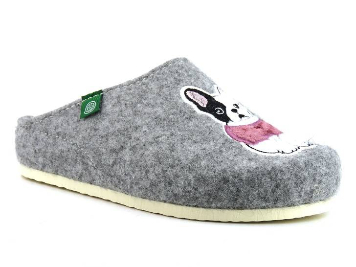 Filcowe kapcie damskie z pieskami na cholewce - Dr BRINKMANN 320015-91, szare
