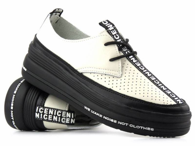 Skórzane półbuty damskie na platformie - Filippo DP3624/23, beżowe