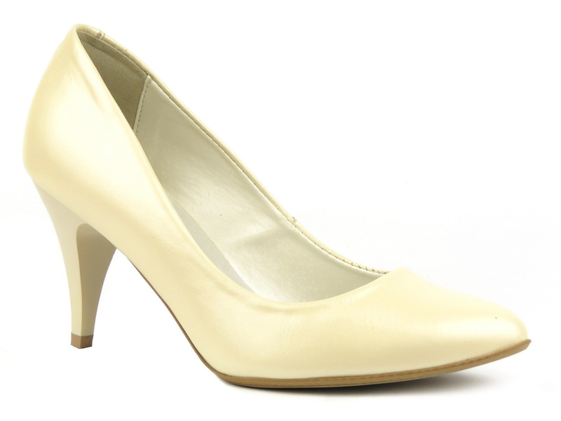 Skórzane czółenka na szpilce - Lewski 2391/2, perłowy