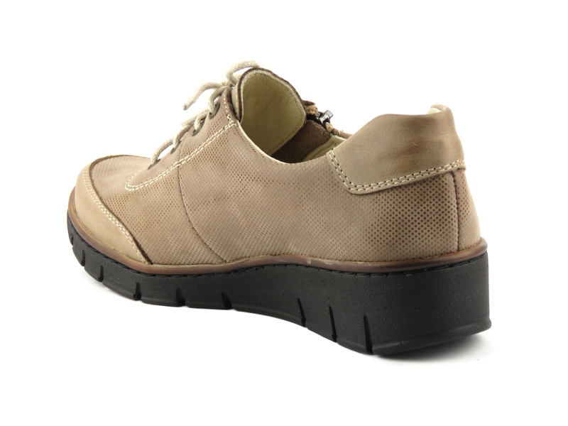 Skórzane buty damskie sportowe - Helios Komfort 334, beżowe