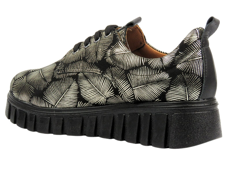 Sneakersy damskie ze skóry naturalnej- VENEZIA R015NUGOOSP047, czarno-złote