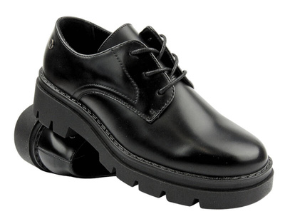 Skórzane półbuty damskie sznurowane - Inblu IC-32, czarne