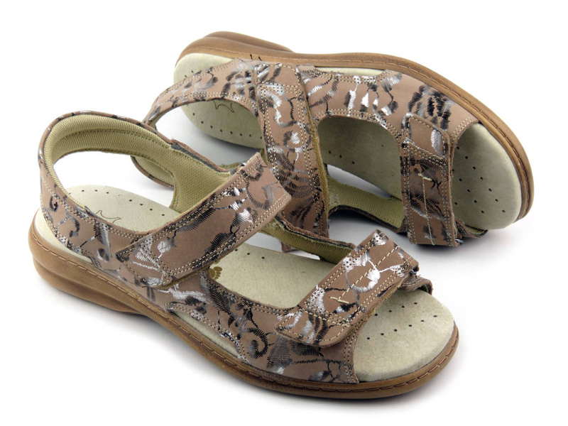 Wygodne, skórzane sandały damskie profilaktyczne - KOSELA MEDIC 9154, beżowe w liście