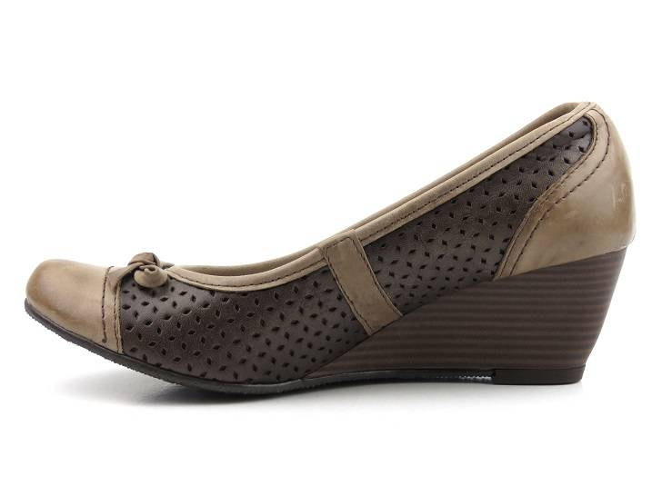 Skórzane czółenka na koturnie - NATALII 079, brązowe