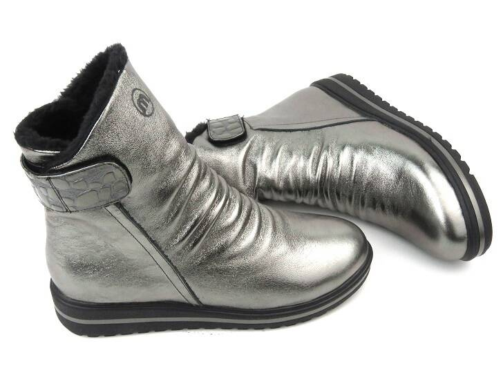 Botki, trzewiki damskie z miękkiej skóry - MANITU 990332-92, srebrne