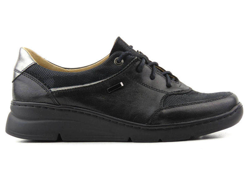 Skórzane półbuty damskie w stylu sportowym - HELIOS Komfort 386, czarne