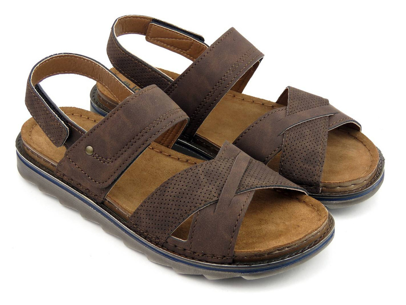 Sandały męskie na rzepy - INBLU BU-08, ciemnobrązowe