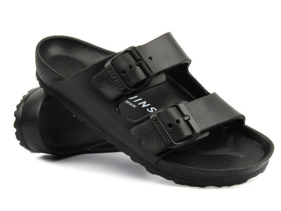 Piankowe klapki damskie z klamrami - Genuins G105298, czarne