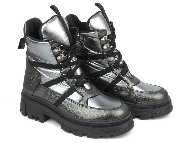 Botki skórzane trapery damskie - VENEZIA 9865, srebrne