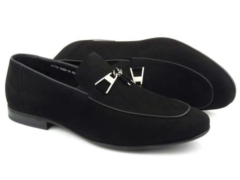 Zamszowe loafersy, półbuty męskie JOHN DOUBARE D778-162B-18, czarne