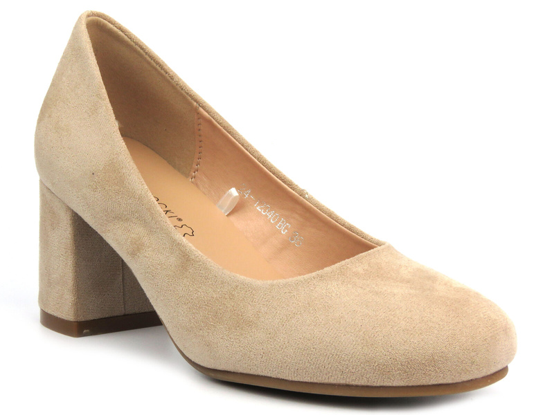 Eleganckie buty damskie na klocku - Potocki 24-12340, beżowe