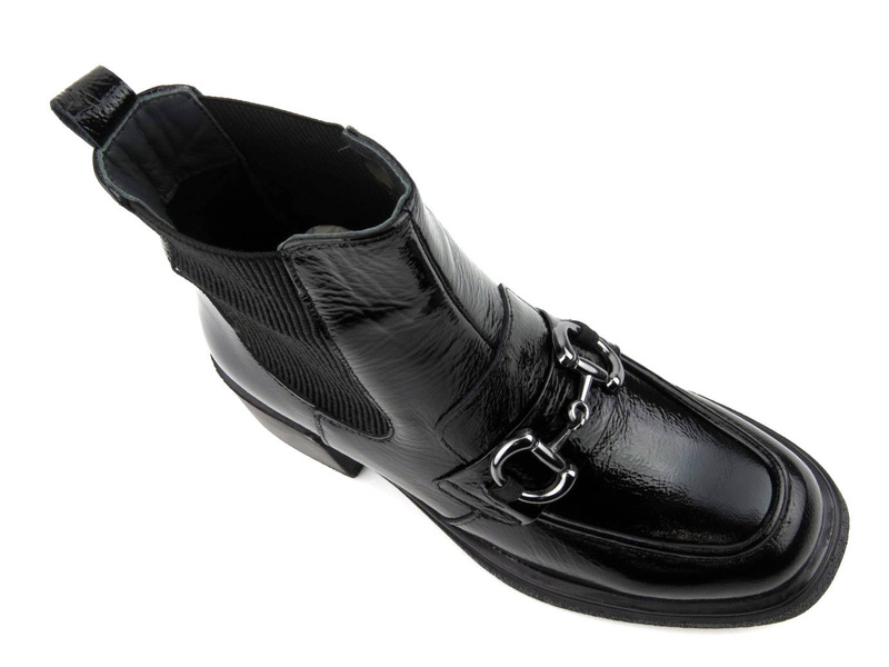 Lakierowane botki damskie na klocku - VENEZIA 13132401, czarne