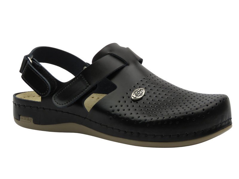 Skórzane Klapki Damskie Leon 951, czarne