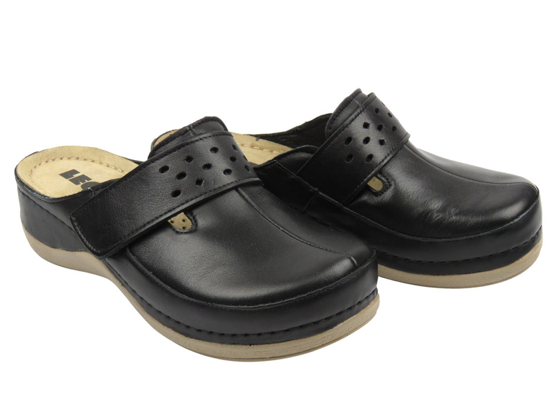 Skórzane klapki damskie czarne Leon 902