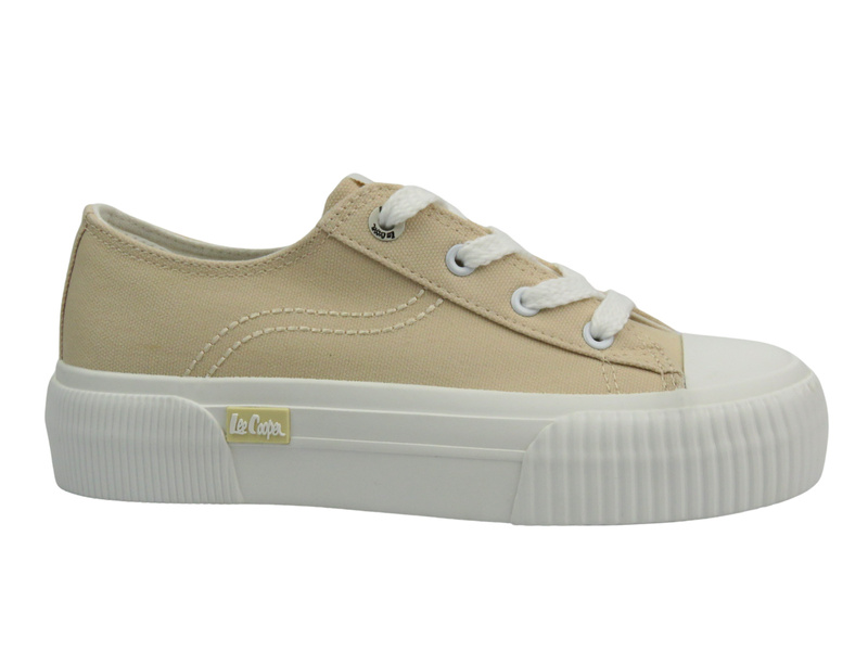 Trampki damskie na platformie - Lee Cooper 25-02-3326L, beżowe