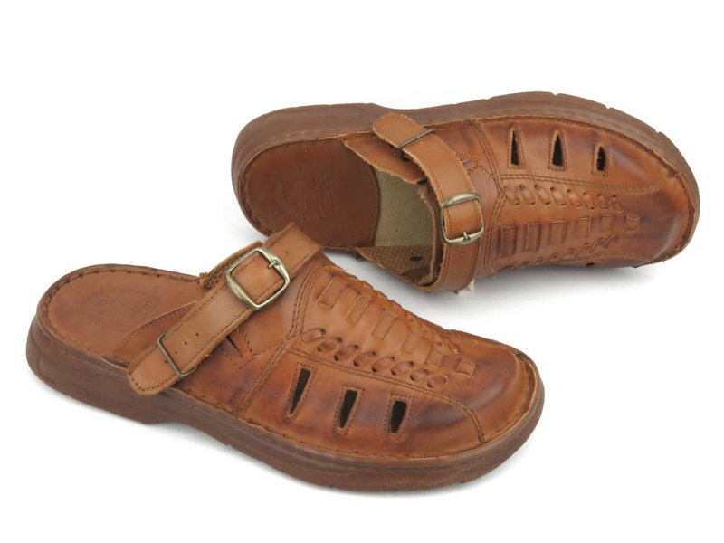 Skórzane klapki męskie ŁUKPOL 806/2, brązowe