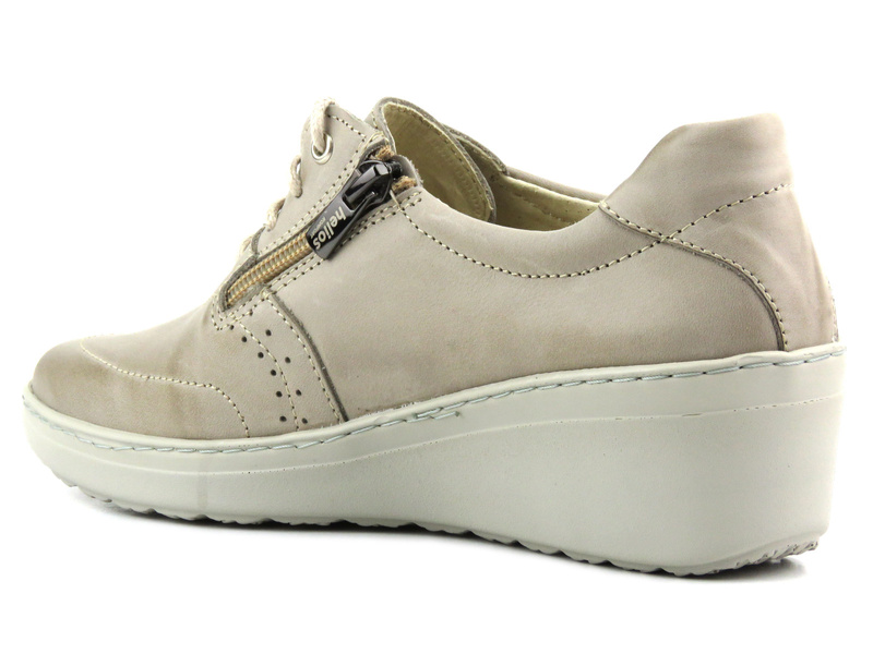 Skórzane półbuty damskie na niskim koturnie - HELIOS Komfort 402, szare