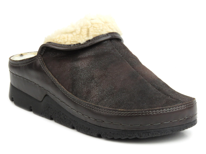 Ciepłe kapcie damskie skórzane- BERKEMANN 01152-491 Remonda, ciemny brąz