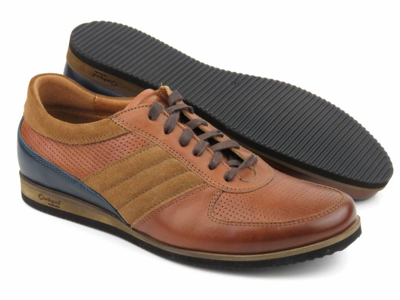 Skórzane półbuty męskie codzienne - CONHPOL 2539S, brązowe