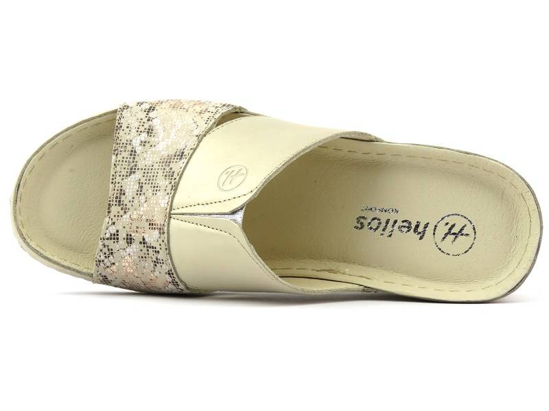 Skórzane klapki damskie na koturnie - HELIOS Komfort 295, złote