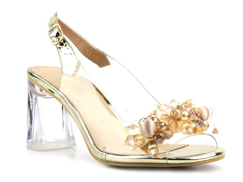 Silikonowe sandały damskie na obcasie - S. Barski MR-C1, złote
