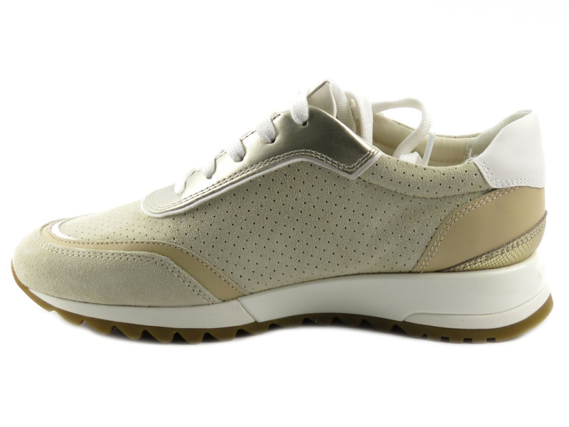 Sneakersy damskie ze złotymi zdobieniami - Geox Respira D94AQA, beżowe