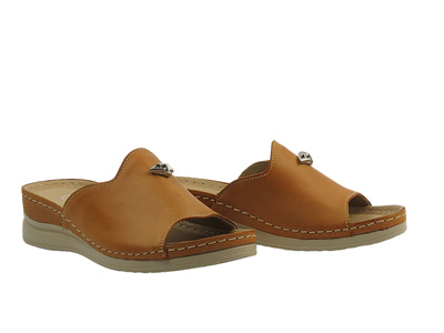 Skórzane klapki damskie Helios Komfort 141, jasnobrązowe