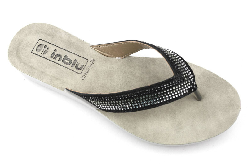 Japonki damskie z ozdobnymi paskami - Inblu BM-64, czarne