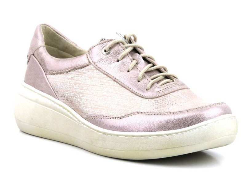 Skórzane sneakersy damskie na platformie - HELIOS Komfort 303, różowe