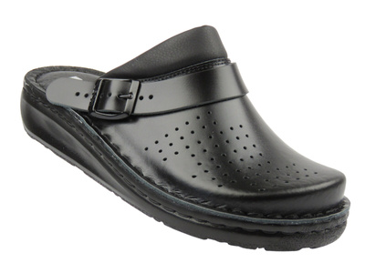 Skórzane klapki damskie z zakrytymi palcami czarne Leon 300