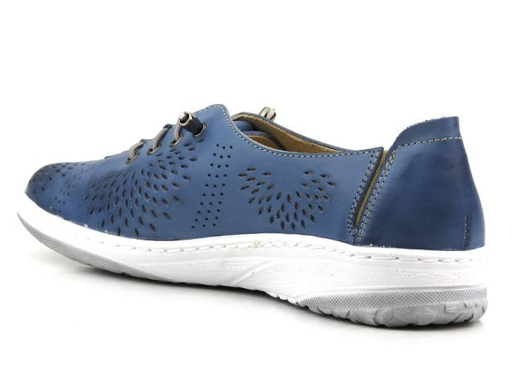 Skórzane półbuty damskie z ażurową cholewką - Wasak 0626, niebieskie