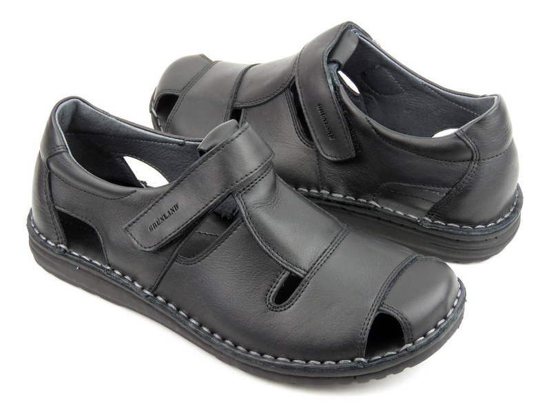 Zabudowane sandały męskie na wiosnę i lato - GRUNLAND SA1515-80, czarne